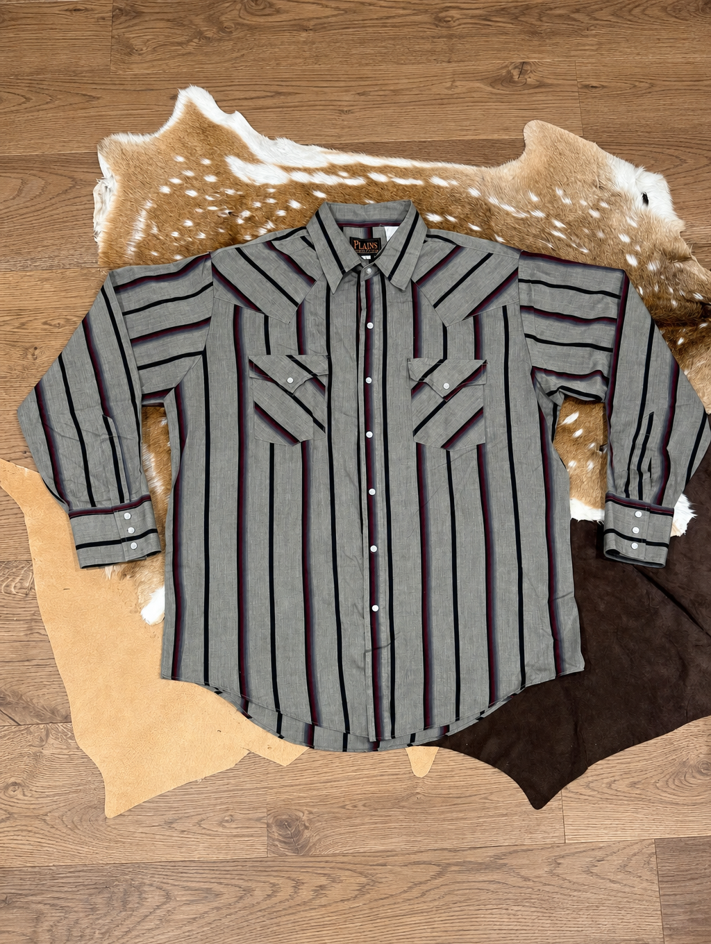 Men’s Grey Vertical Stripe Western Long Sleeve Shirt