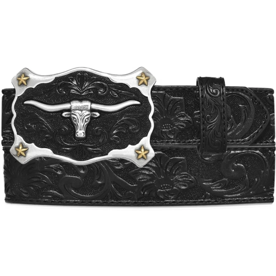 Men's Classic Longhorn Buckle Black Leather Belt