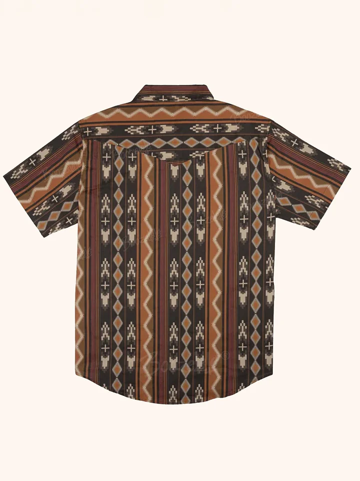 Men's Vintage Western Aztec Geometric Print Short Sleeve Shirt
