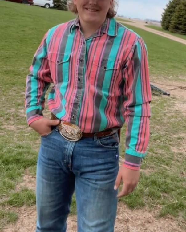 Men's Fashion Western Green and Red Striped Long Sleeve Shirt