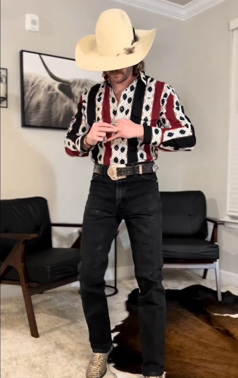 Men's Casual Retro Red and Blue Striped Long Sleeve Shirt