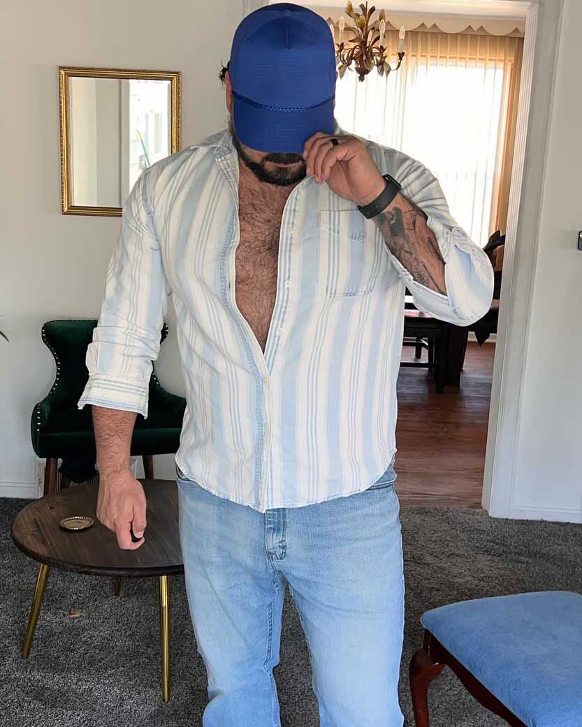 Men's Casual Vintage Blue Striped Long Sleeve Shirt