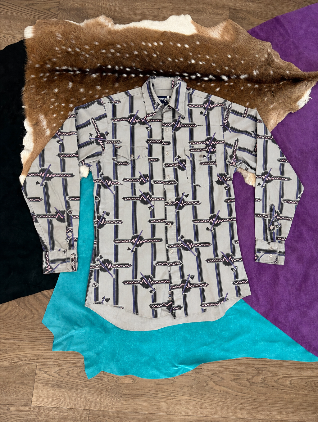 Men’s Western Striped Shirt - Grey And Purple