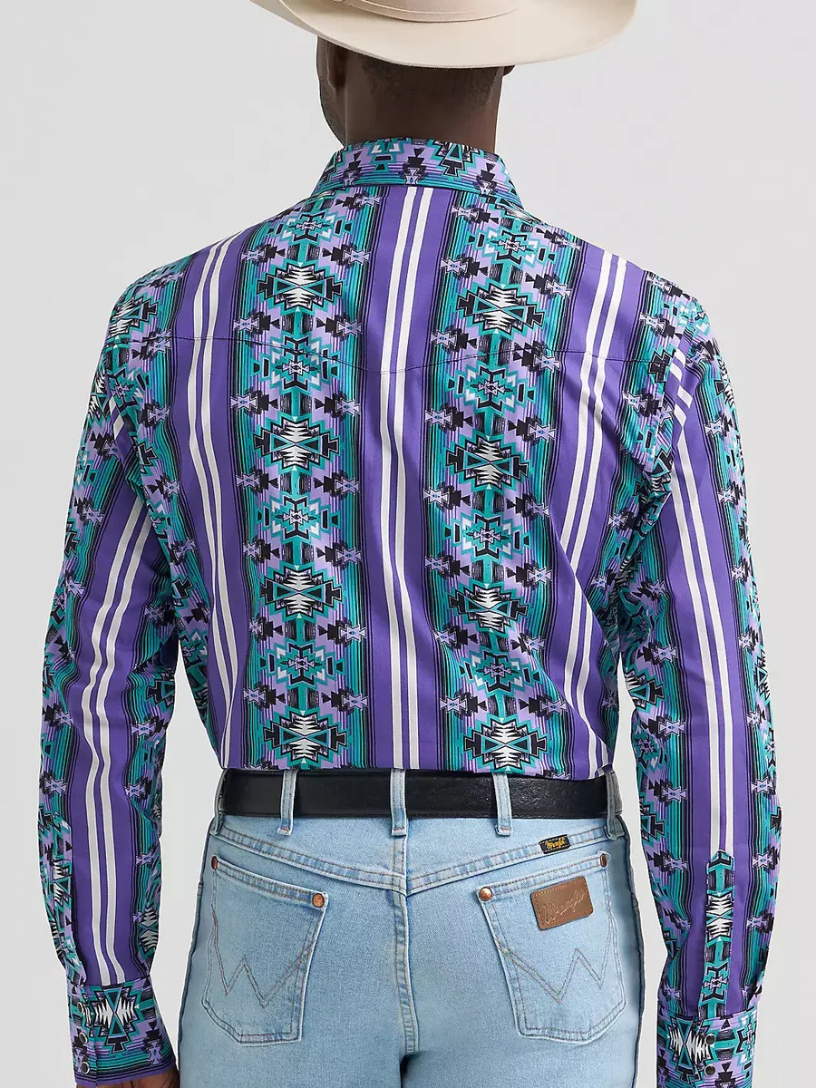Violet Serape Print Western Pearl Snap Long Sleeve Shirt