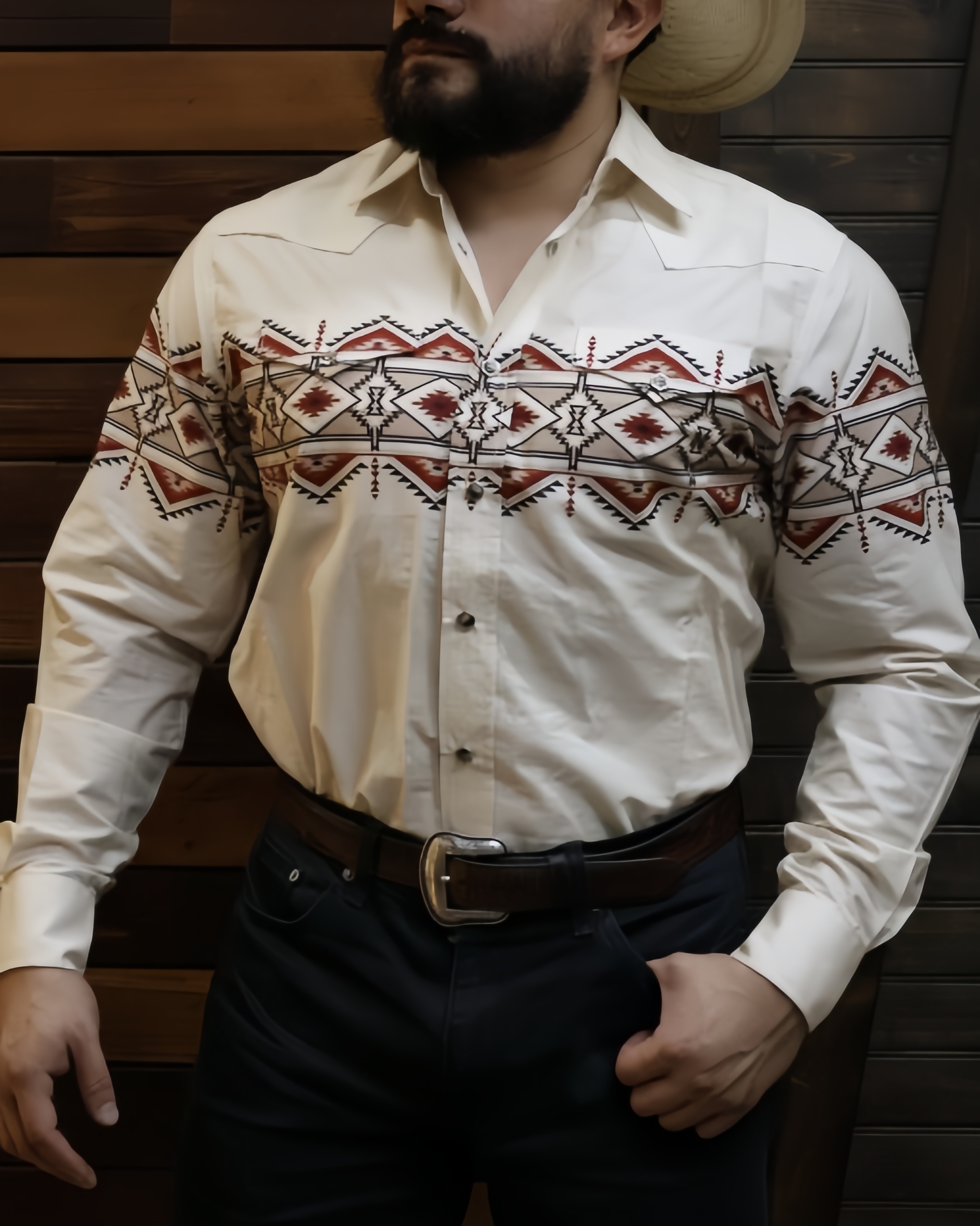 Rodeo Beige Border Long Sleeve Shirt