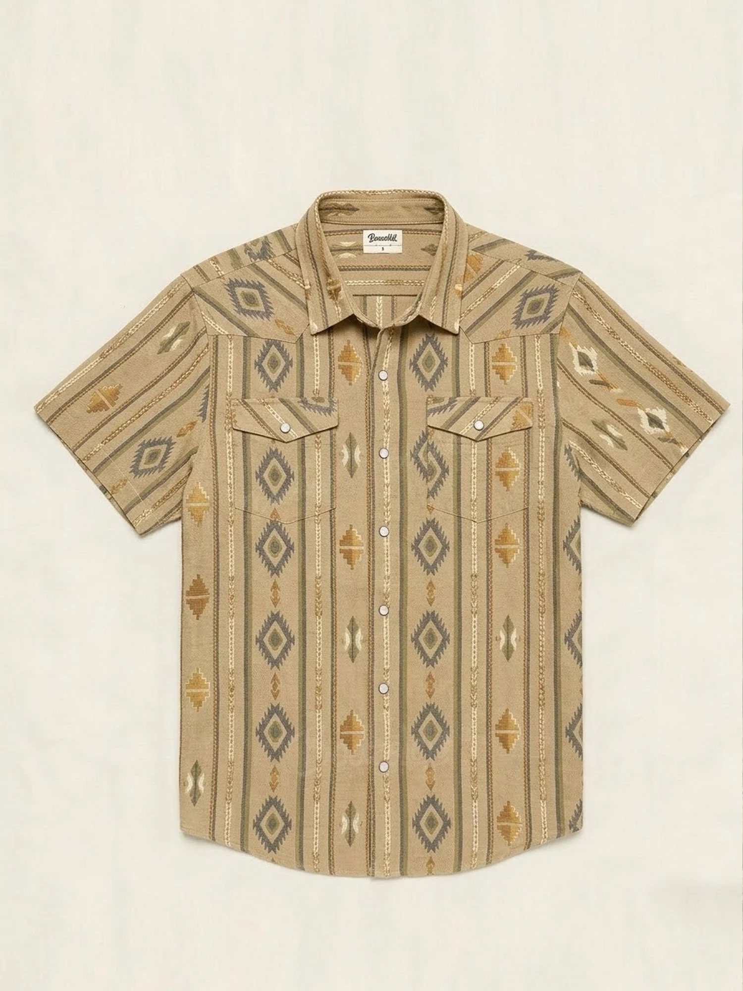 Men's Vintage Western Aztec Diamond Print Short Sleeve Shirt