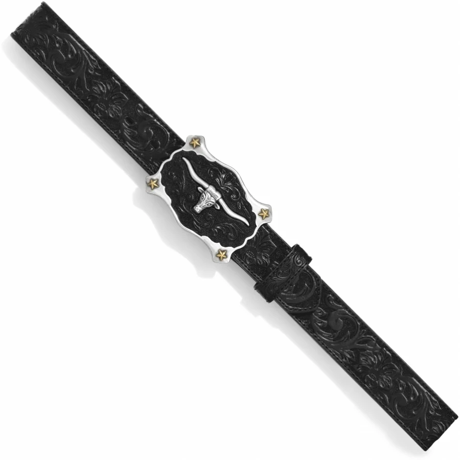 Men's Classic Longhorn Buckle Black Leather Belt