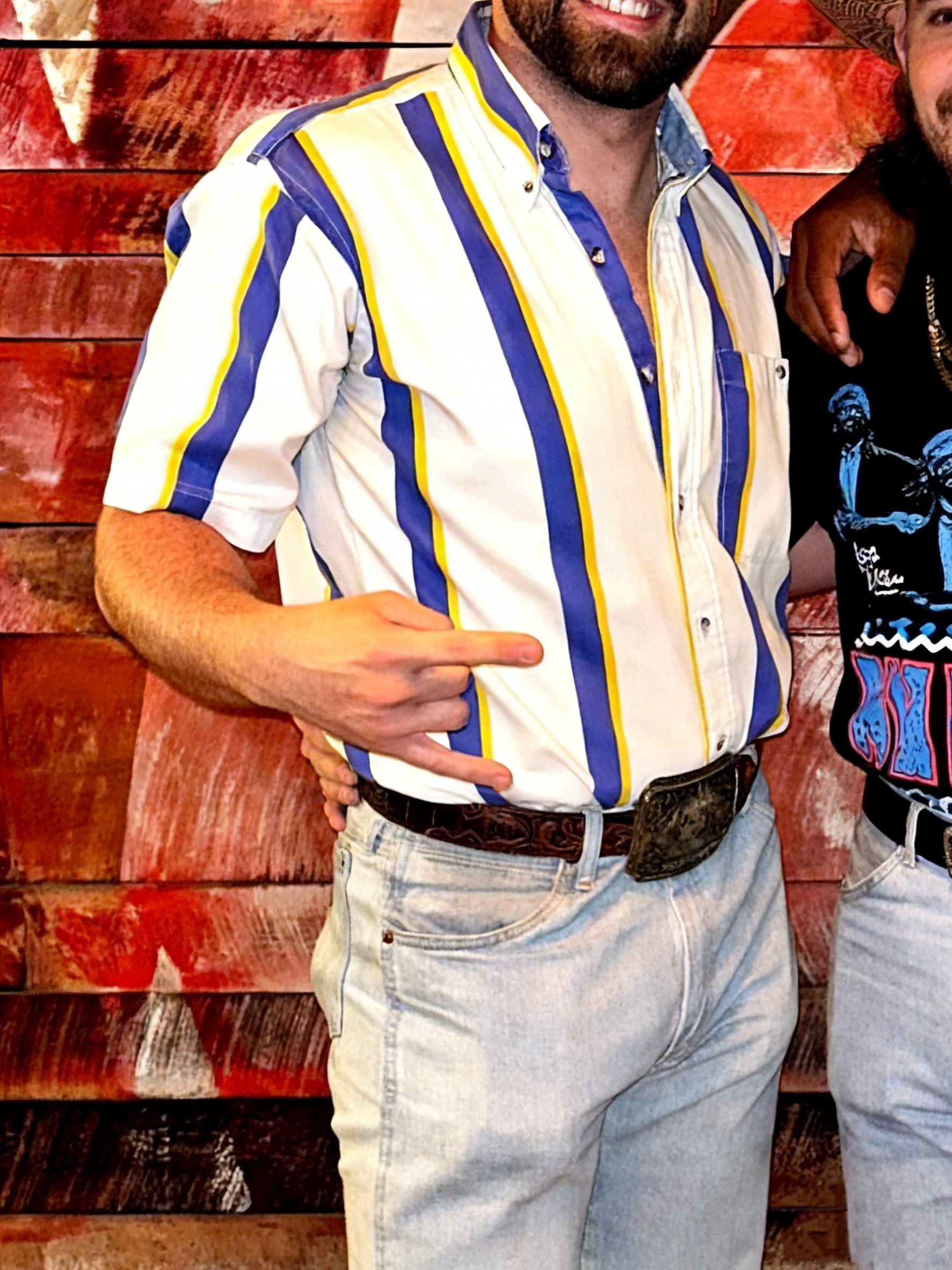 Men's Casual Retro White Striped Short Sleeve Shirt