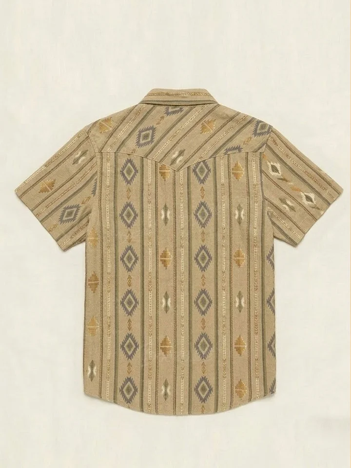Men's Vintage Western Aztec Diamond Print Short Sleeve Shirt