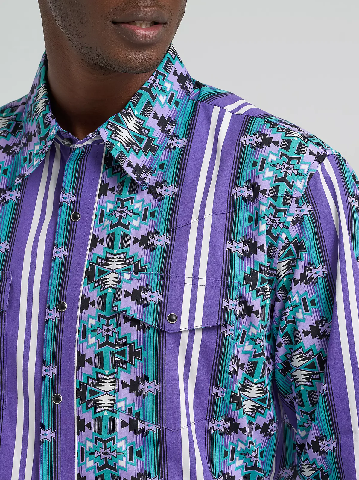 Violet Serape Print Western Pearl Snap Long Sleeve Shirt