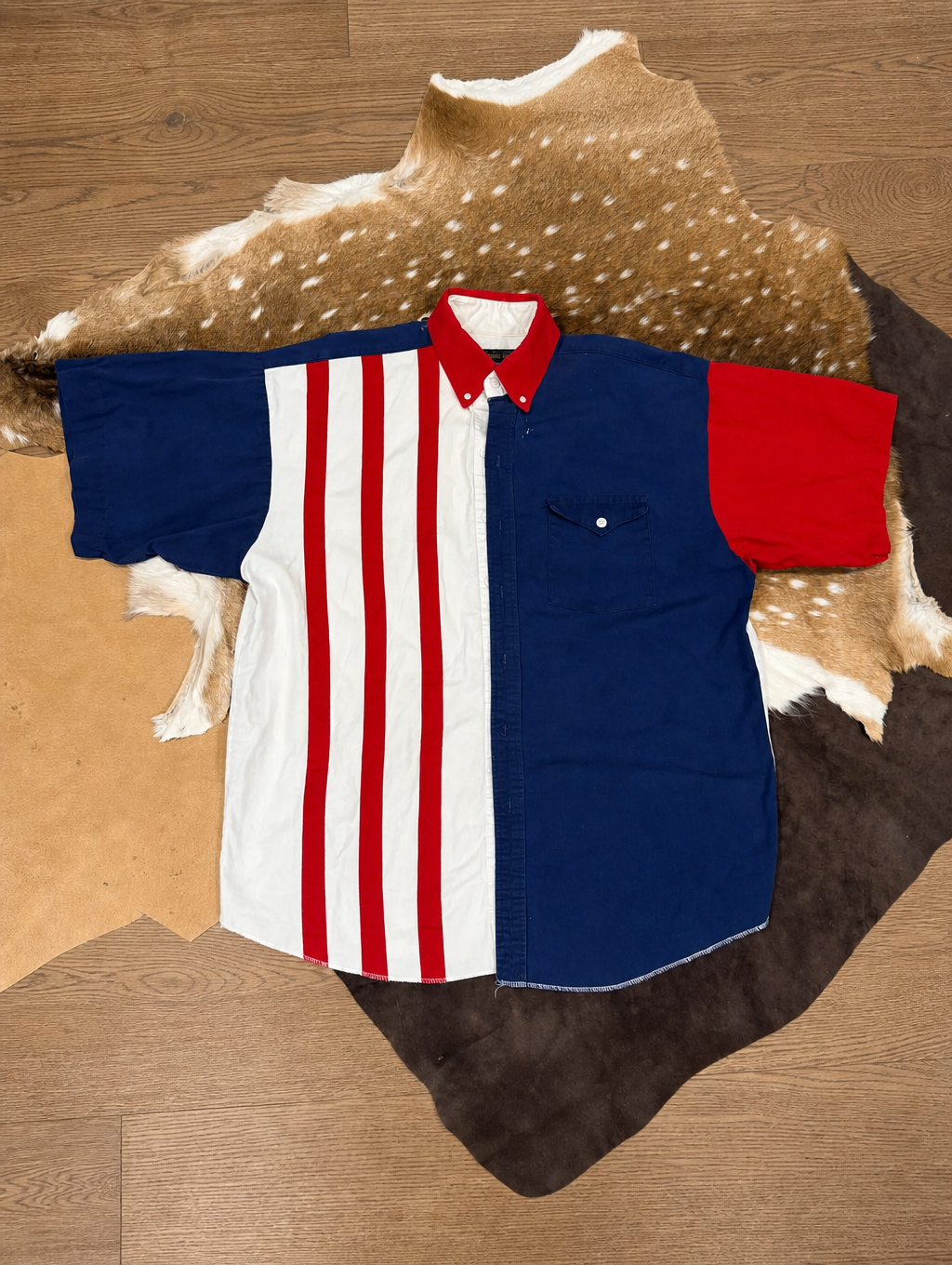 Men’s American Flag Color Block Western Short Sleeve Shirt