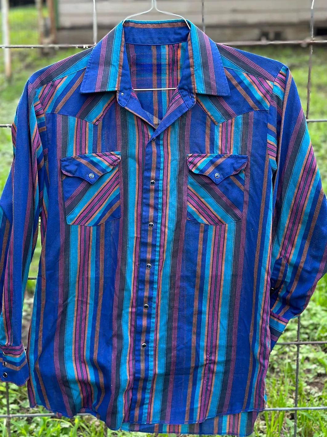 Men's Western Casual Blue Striped Shirt