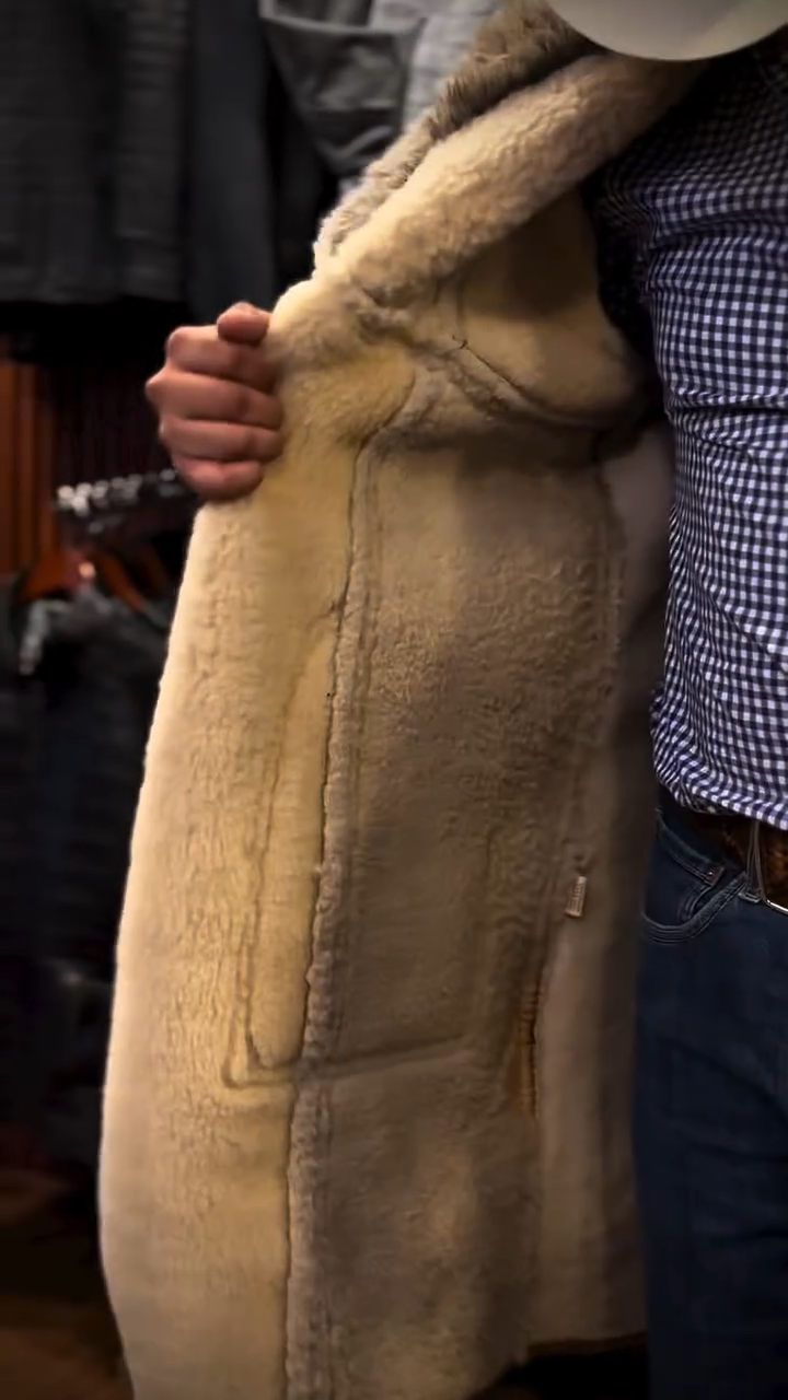 Vintage Shearling Lined Suede Western Coat with Wide Fur Collar