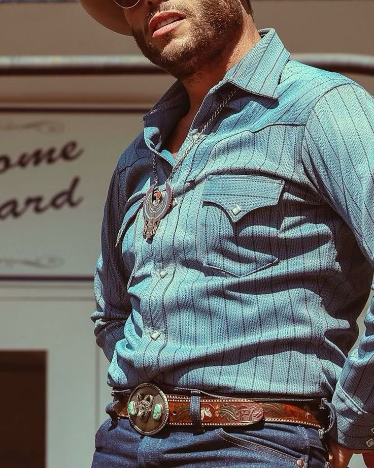 Men's Casual Vintage Blue Stripe Print Long Sleeve Lapel Shirt