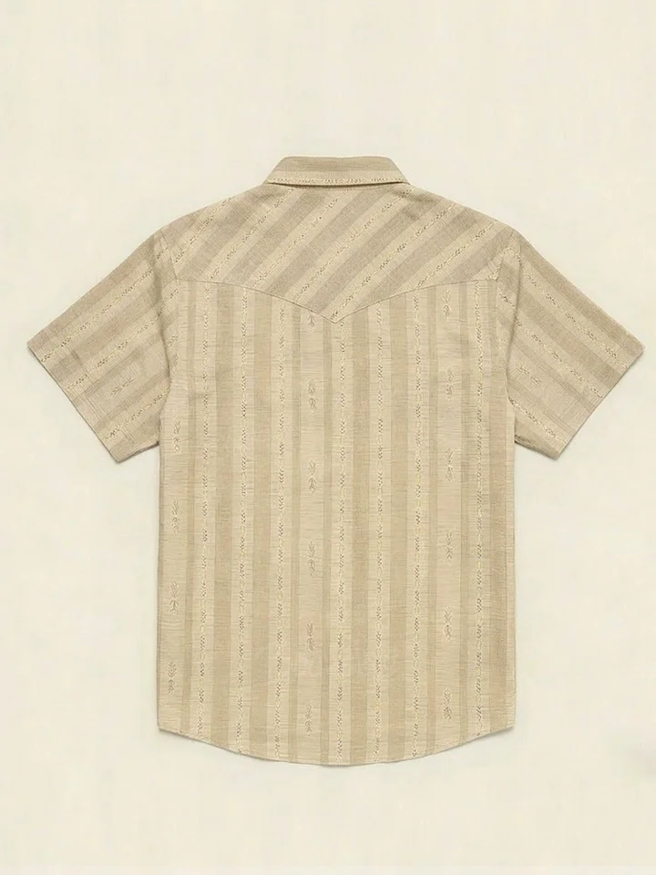 Men's Vintage Western Beige Leaf Short Sleeve Shirt