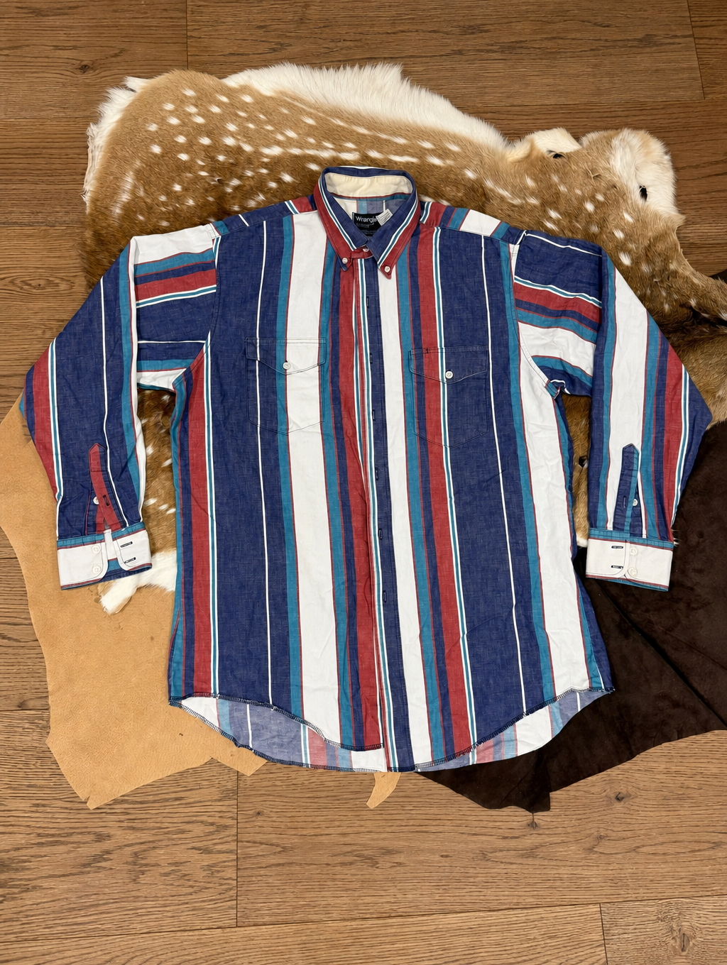 Men’s Red White Blue Striped Western Long Sleeve Shirt