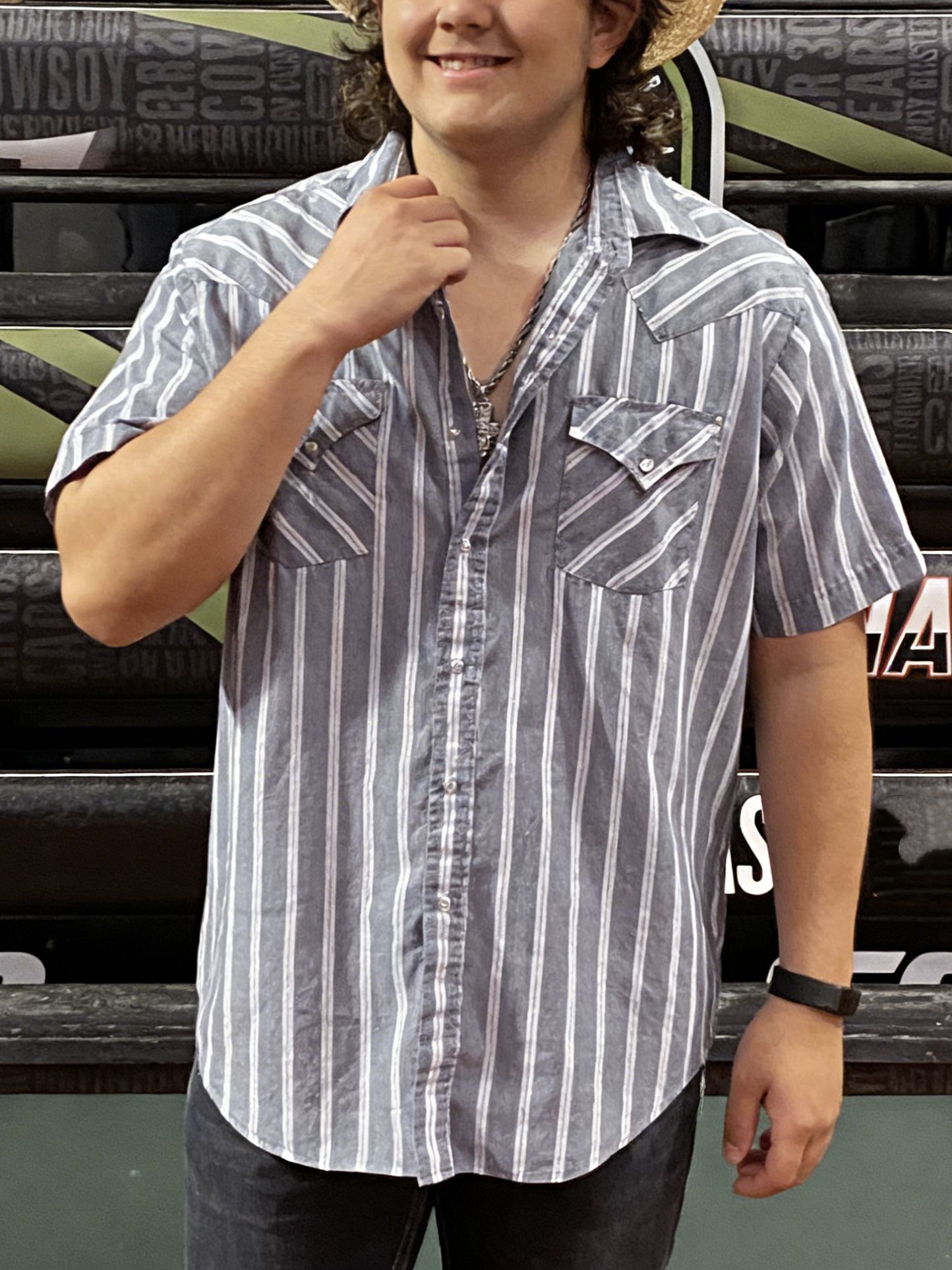 Men's Western Casual Gray Striped Shirt