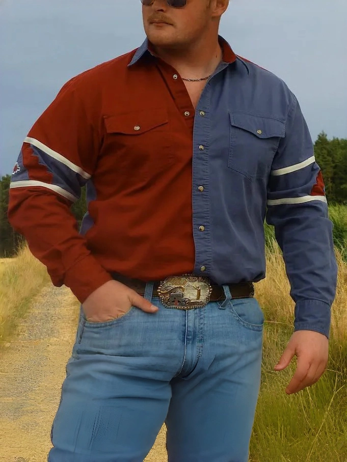 Men's Casual Retro Blue Striped Long Sleeve Shirt