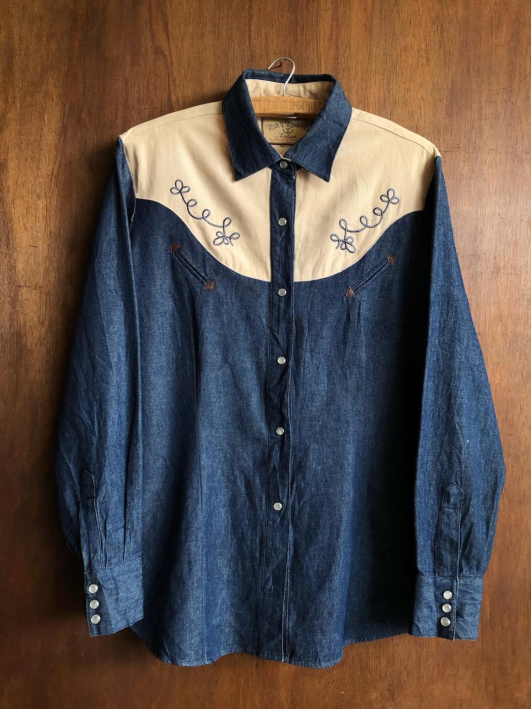 Vintage 90s Denim & Beige Western Shirt