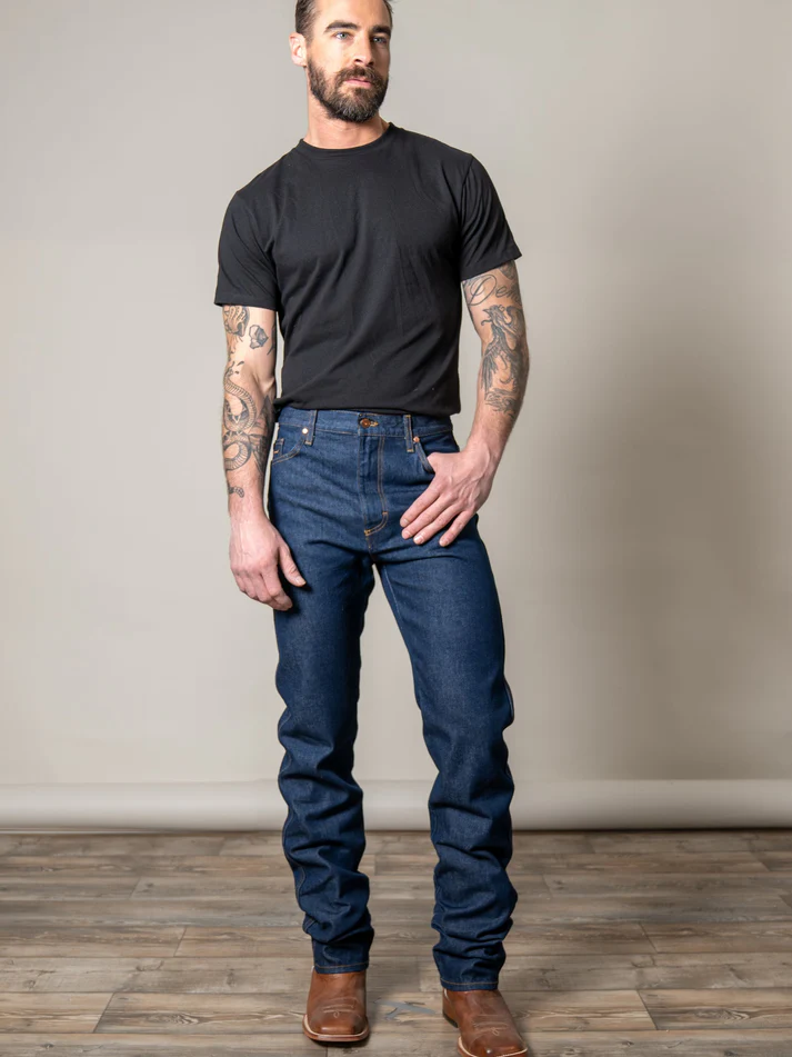 Men’s Slim Bootcut Dark Blue Western Cowboy Denim Jeans