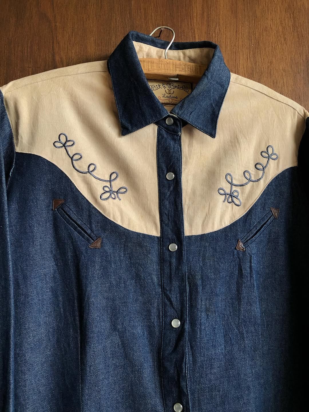 Vintage 90s Denim & Beige Western Shirt