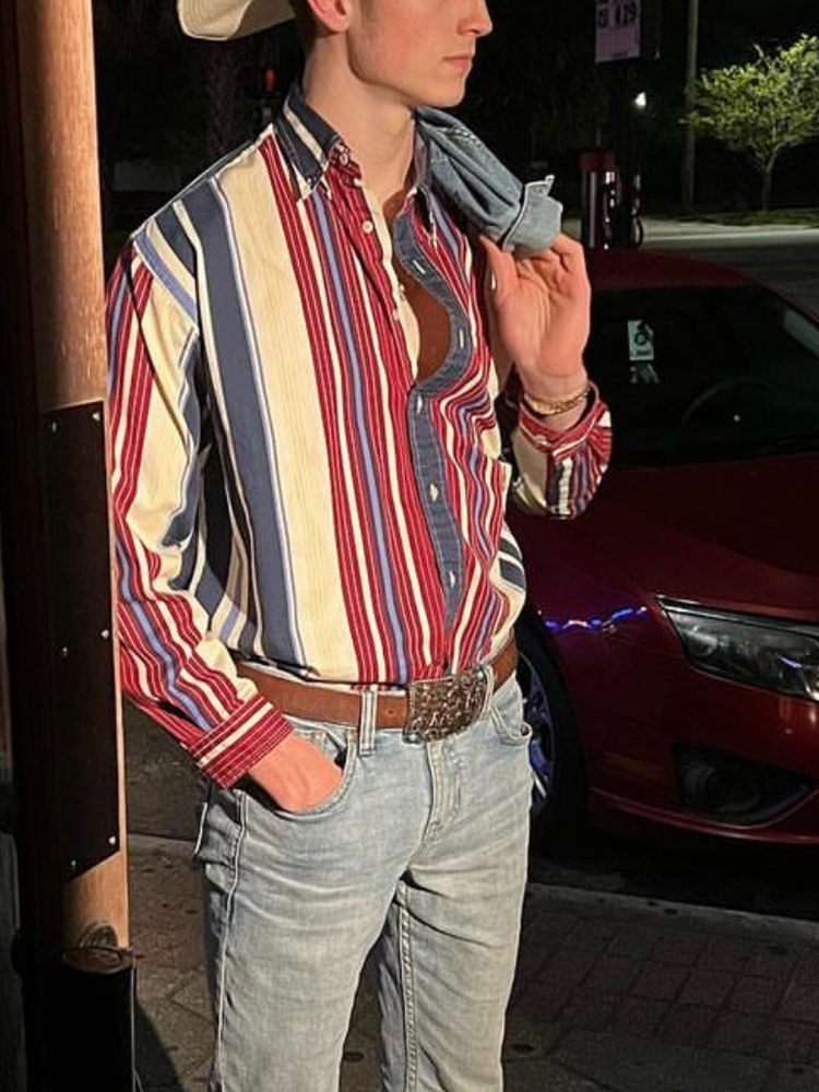 Men's Multicolored Striped Long Sleeve Shirt