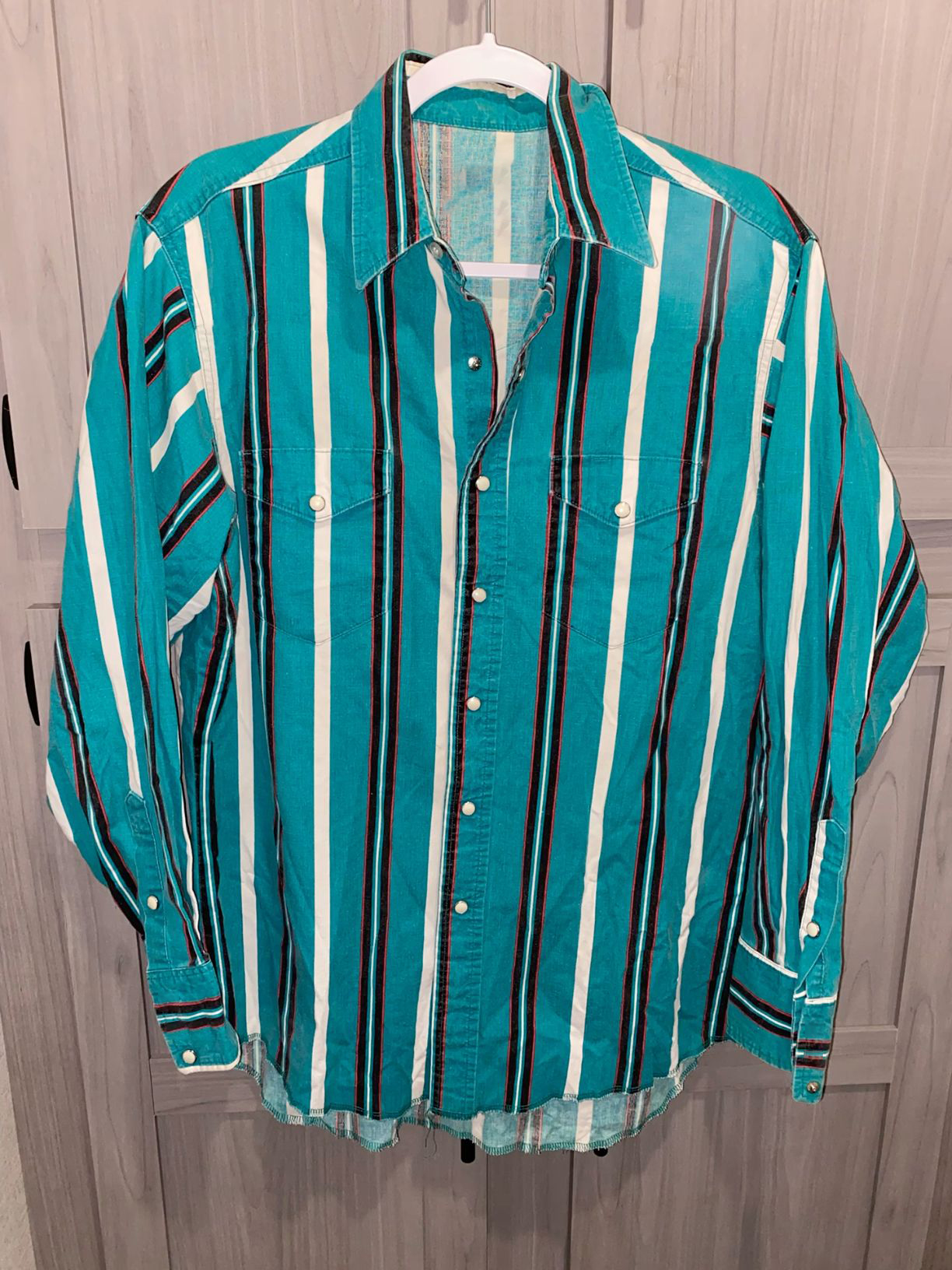 Men's Western Casual Green Striped Shirt