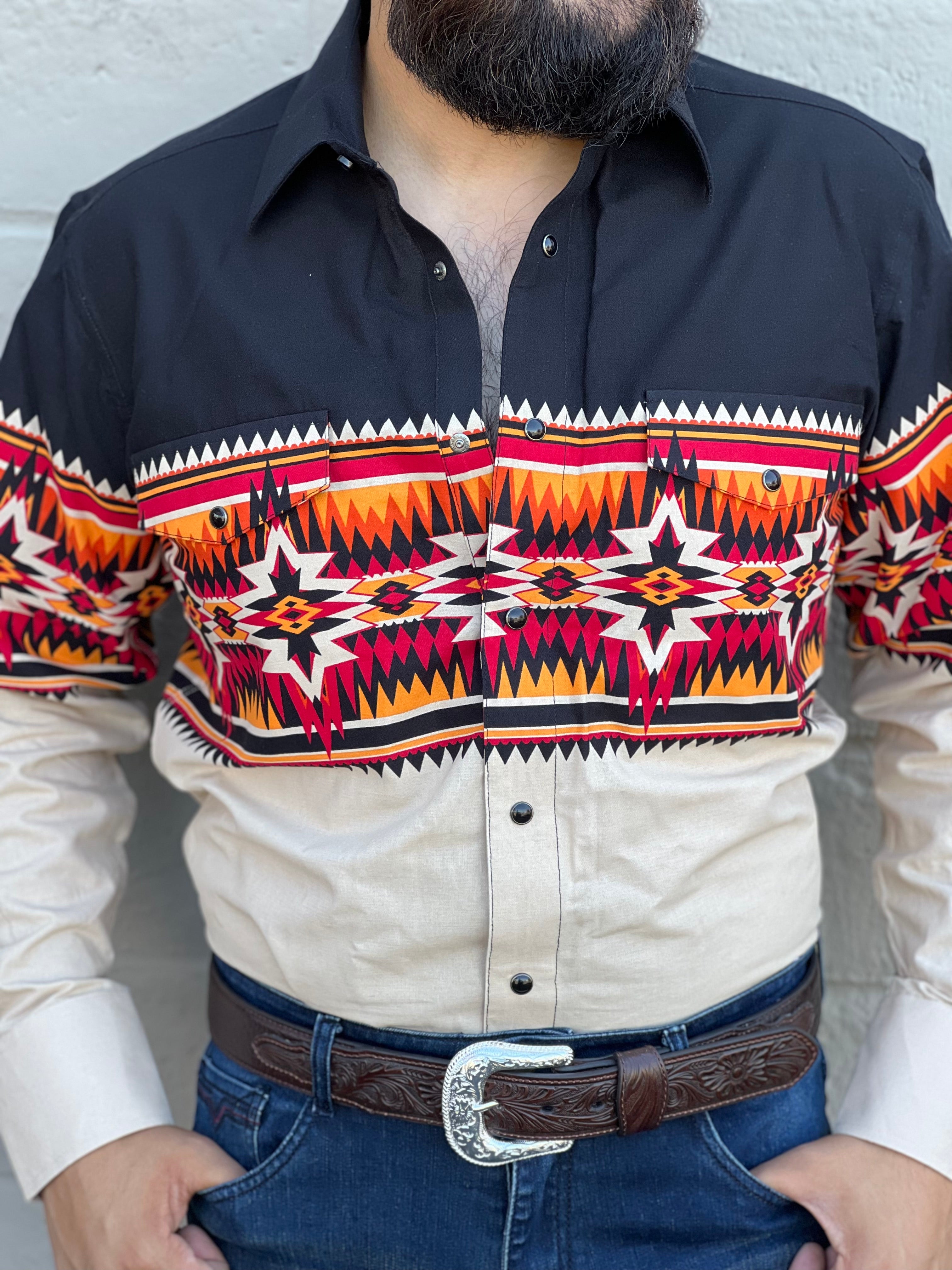 Rock and Roll Aztec Border Snap Long Sleeve Shirt