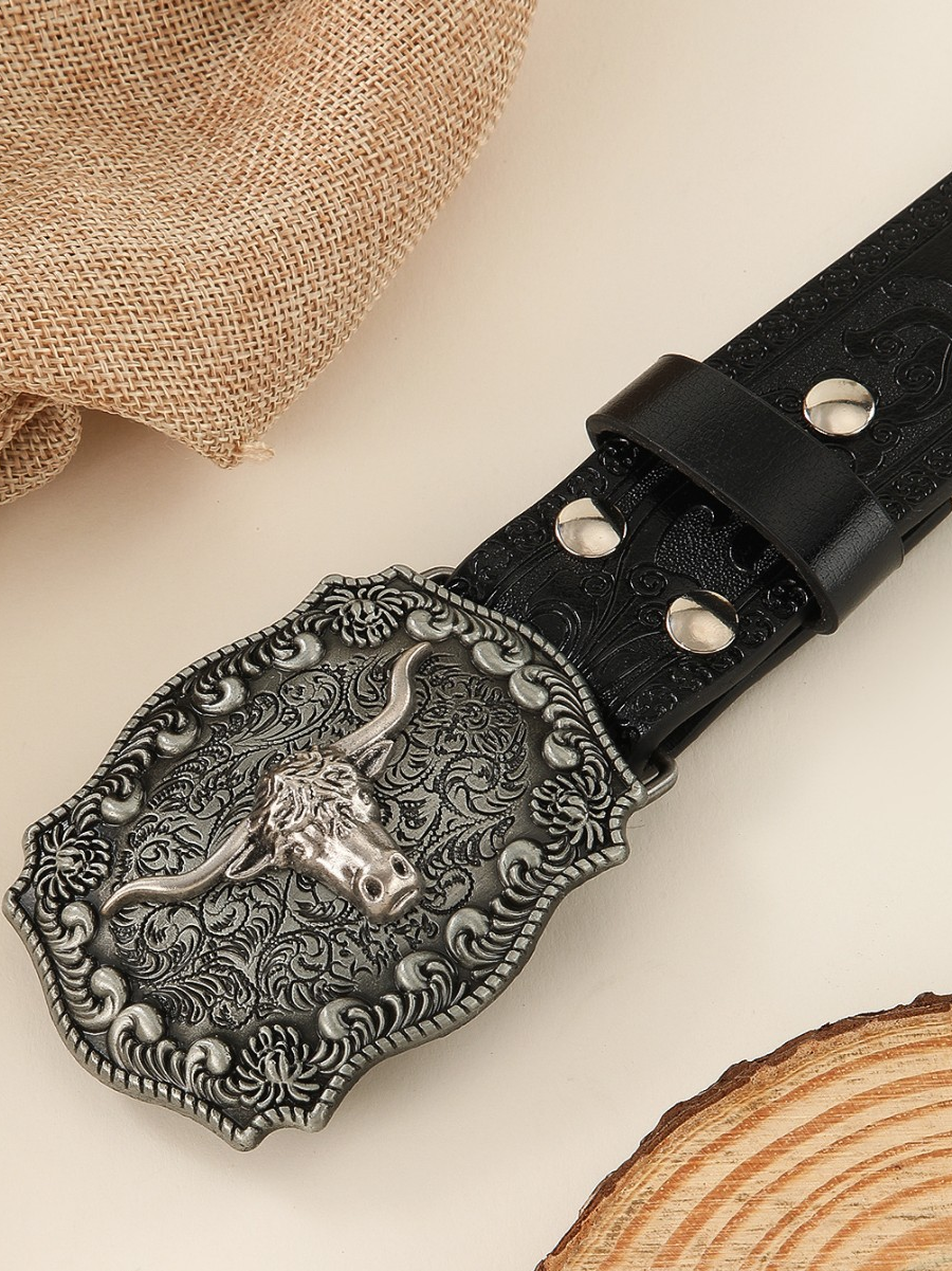Justin Men's Classic Longhorn Buckle Black Leather Belt