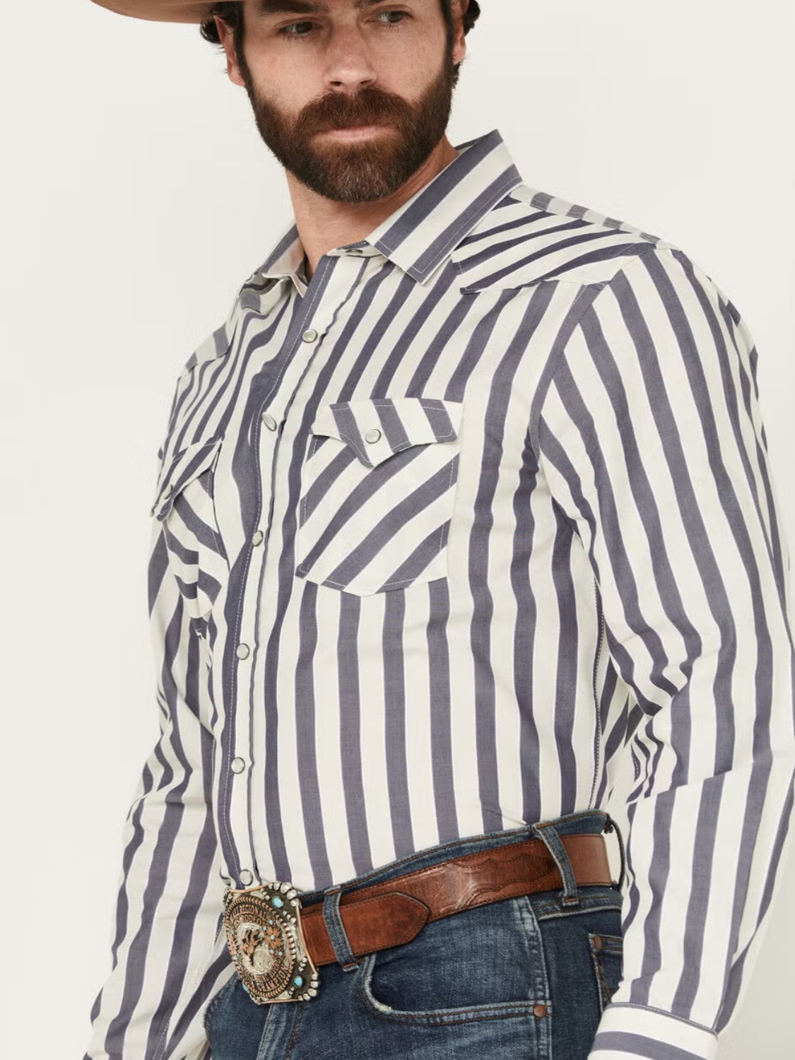 Men's Casual Retro Gray Striped Printed Long Sleeved Lapel Shirt