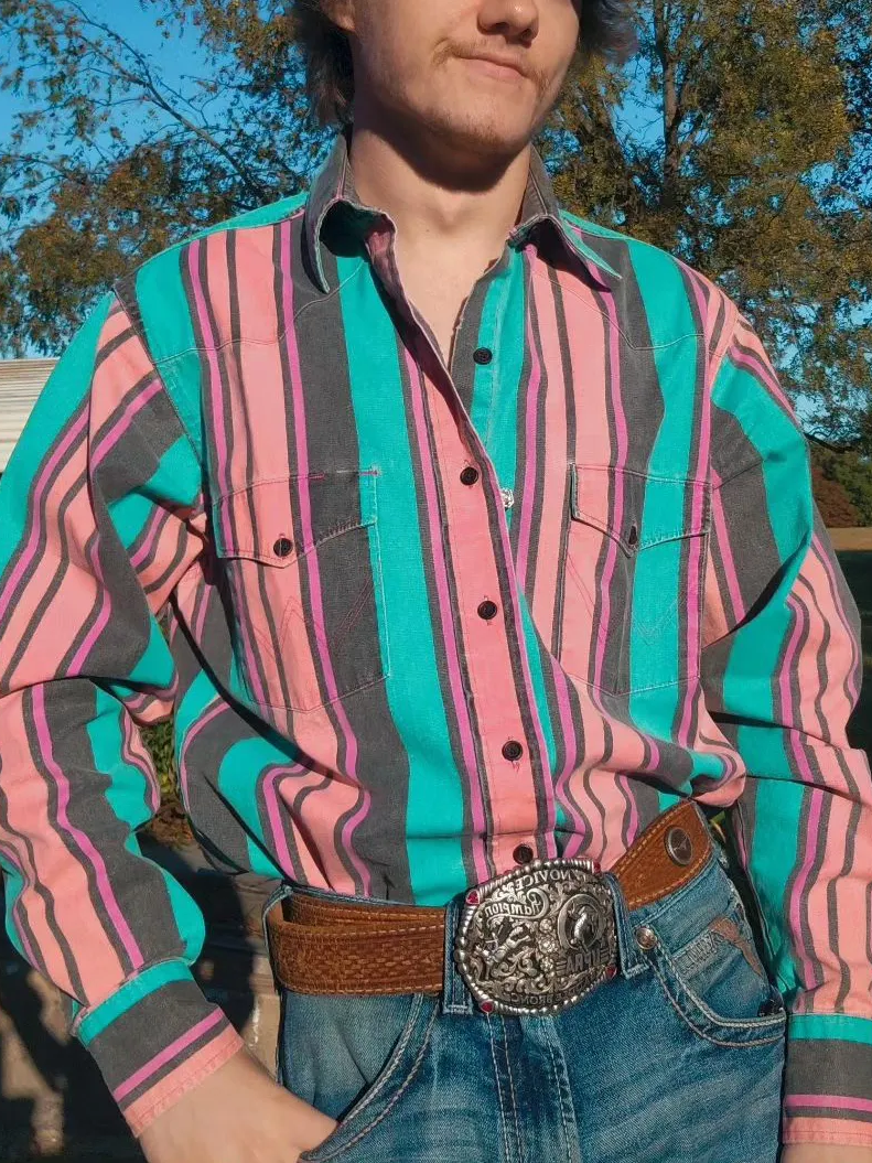 Men's Casual Retro Red Green Striped Shirt