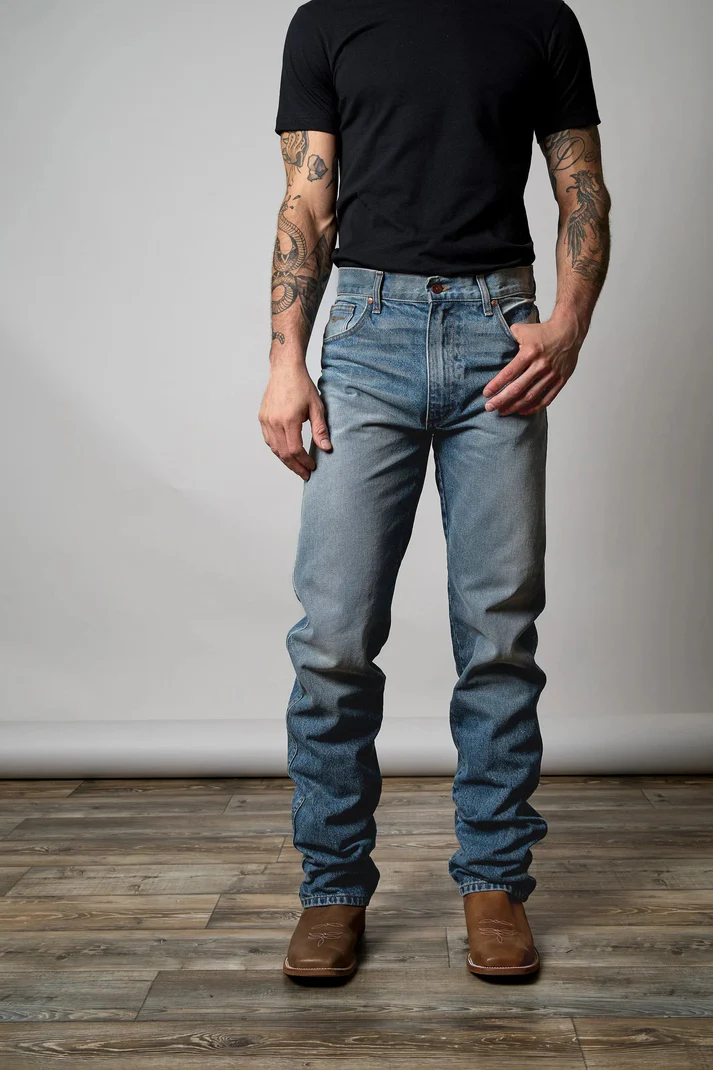 Vintage Light Wash Slim Bootcut Western Cowboy Jeans for Men