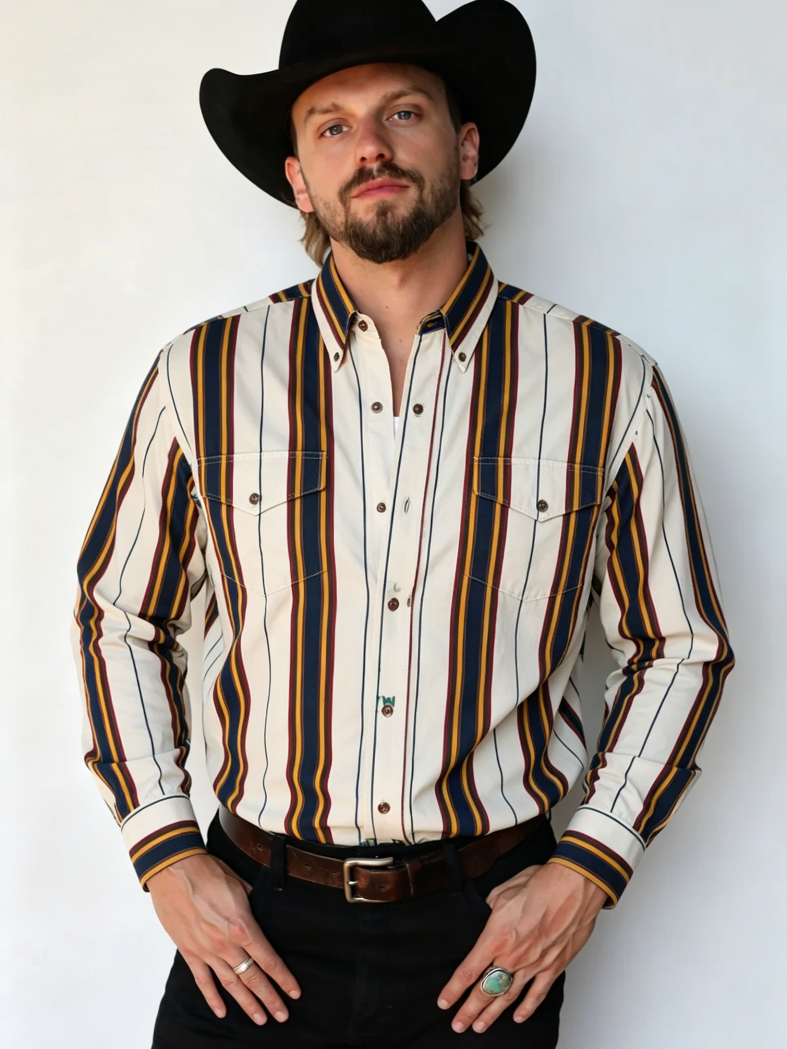 Vintage Striped Western Long Sleeve Cowboy Shirt