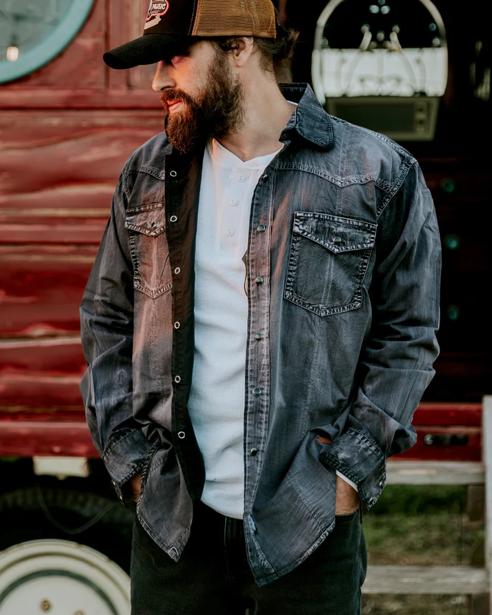 Men'S Vintage Back Embroidered Bull Head Print Shirt