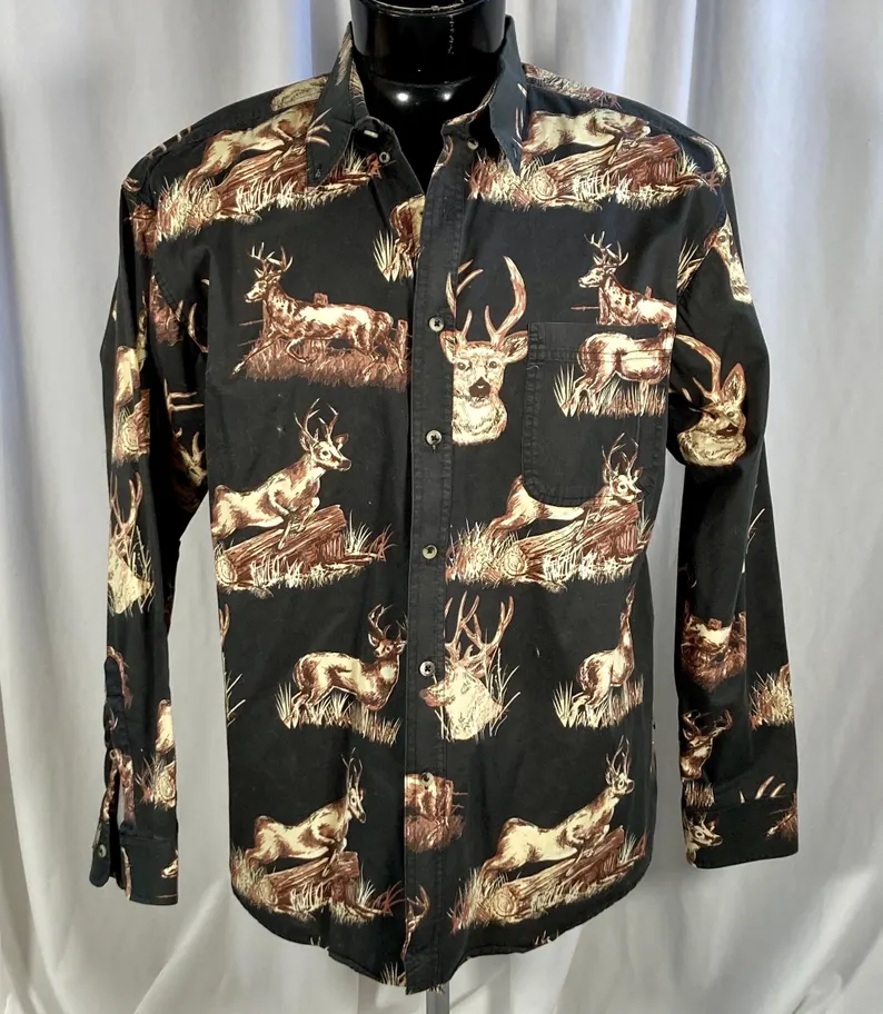 Vintage Deer Print Western Long Sleeve Shirt