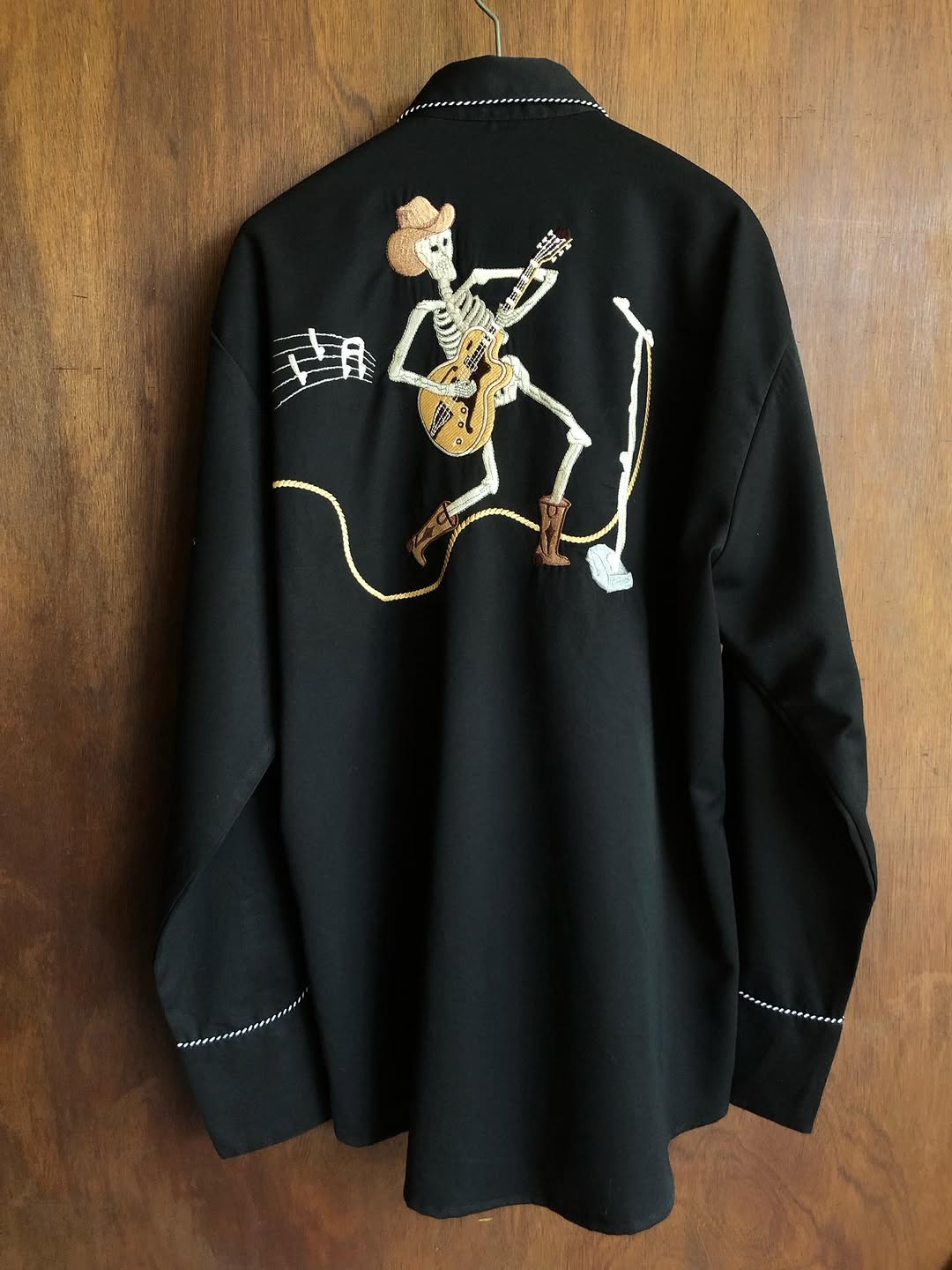 Retro Country Western Embroidered Black Button-Down Shirt