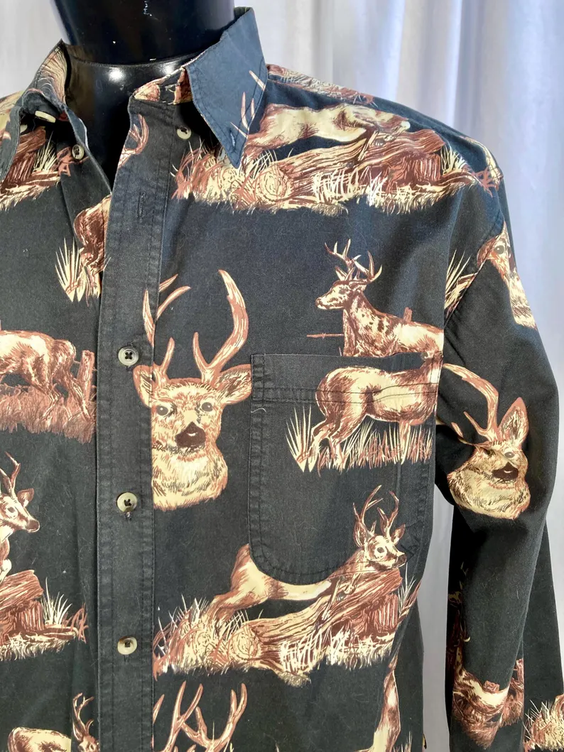 Vintage Deer Print Western Long Sleeve Shirt