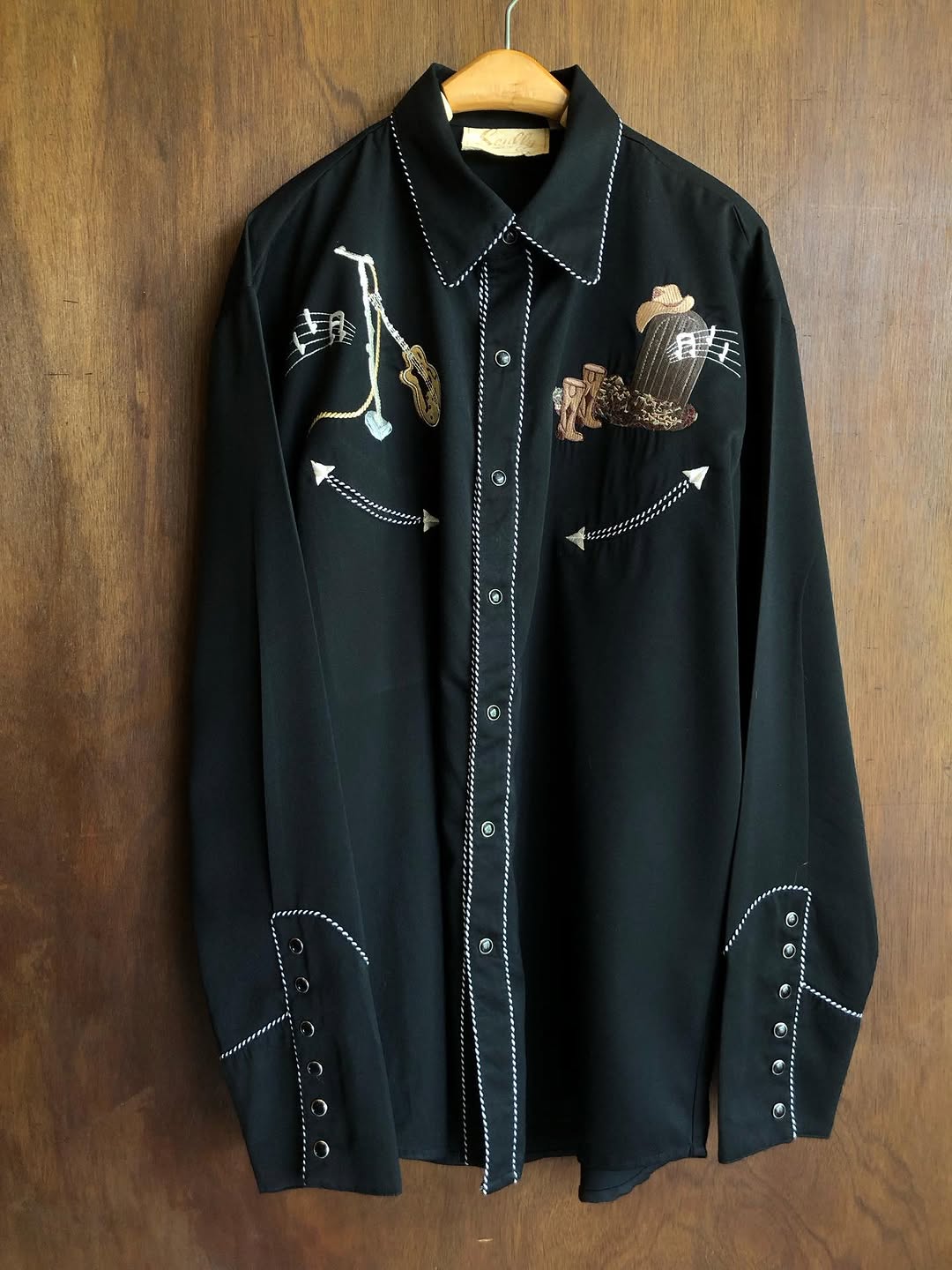 Retro Country Western Embroidered Black Button-Down Shirt