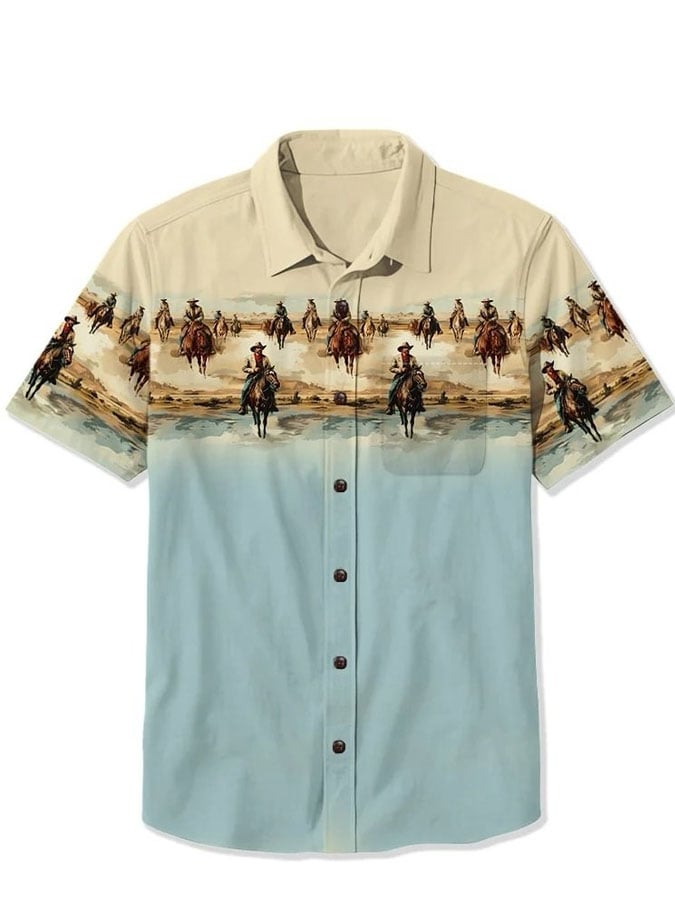 Men's Vintage Western Print Shirt