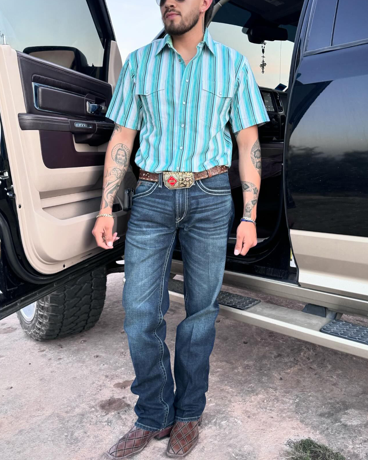 Men's Casual Retro Blue Striped Short Sleeve Shirt