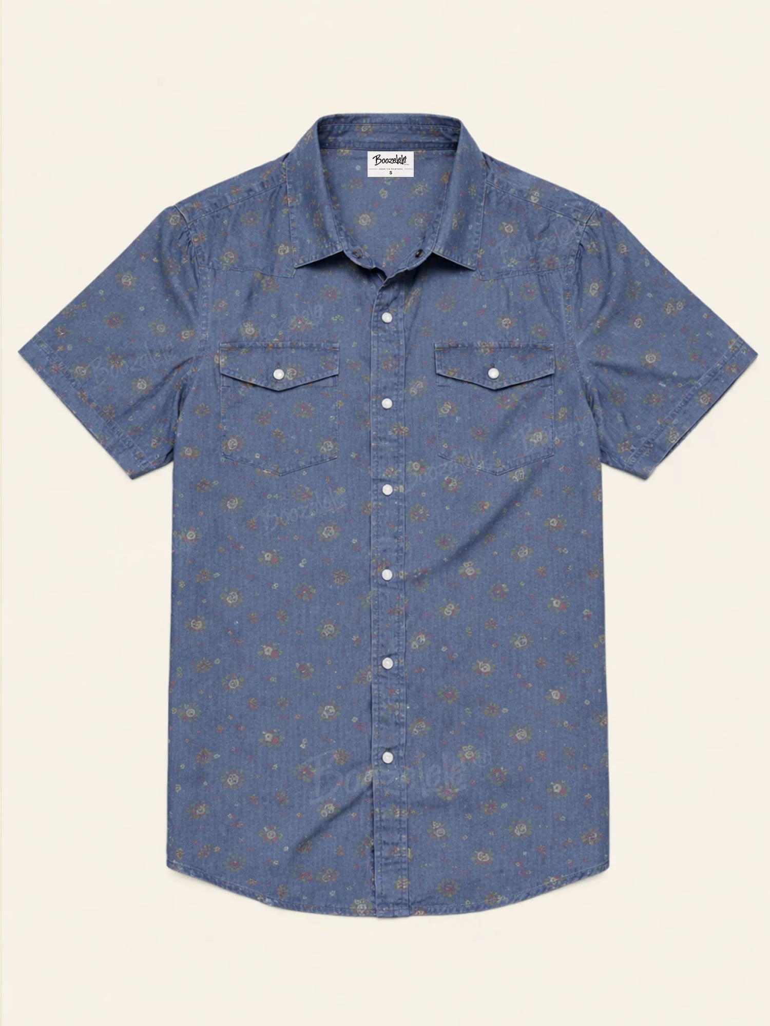 Boho Retro Western Shirt, Tiny Floral Print Shirt