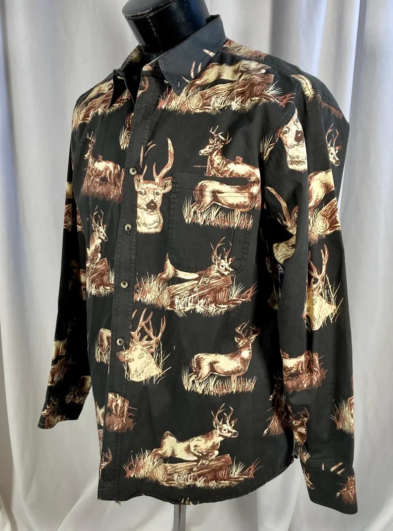 Vintage Deer Print Western Long Sleeve Shirt