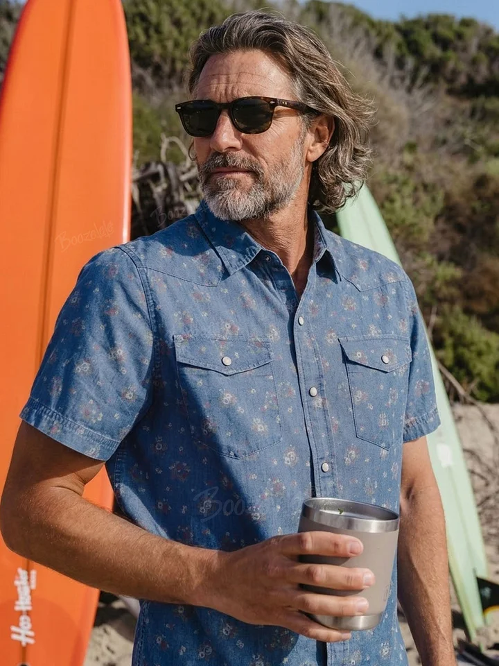 Boho Retro Western Shirt, Tiny Floral Print Shirt