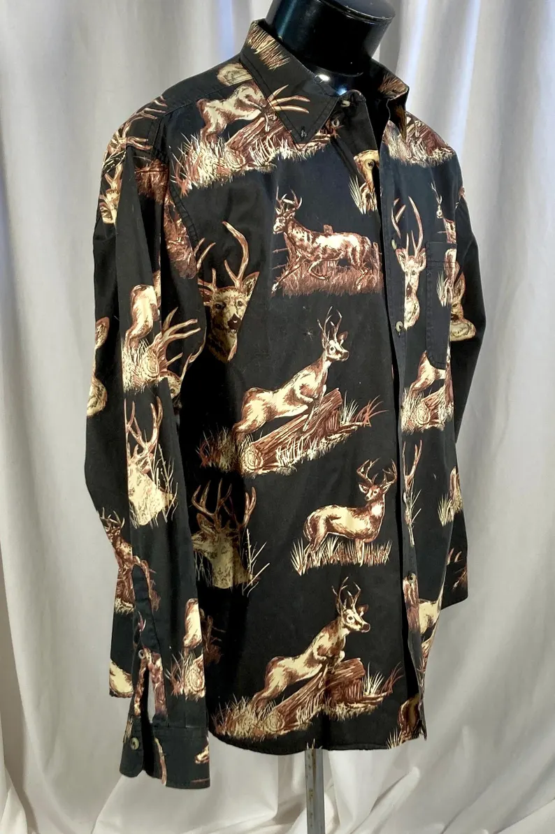 Vintage Deer Print Western Long Sleeve Shirt