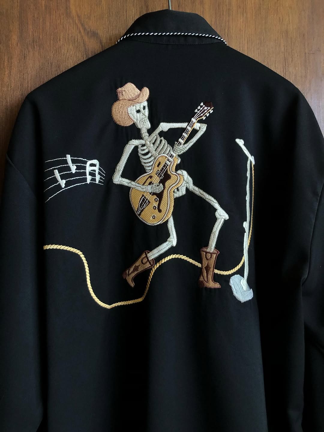 Retro Country Western Embroidered Black Button-Down Shirt