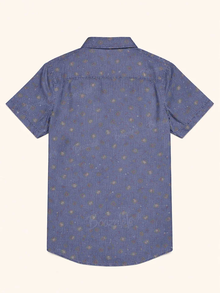 Boho Retro Western Shirt, Tiny Floral Print Shirt