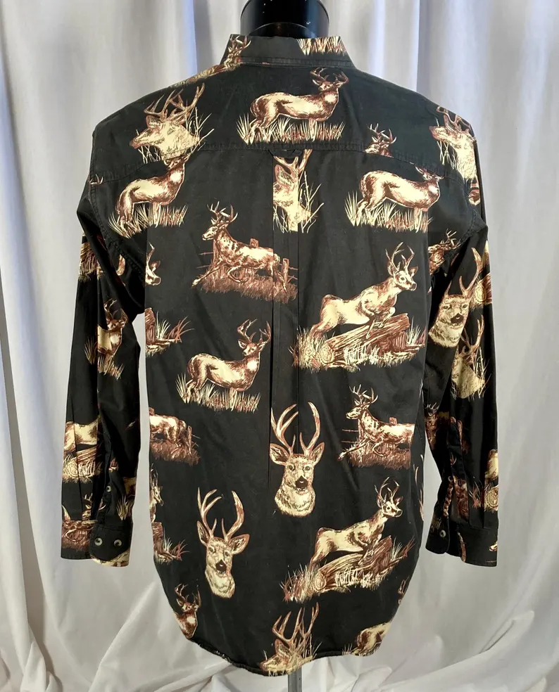 Vintage Deer Print Western Long Sleeve Shirt