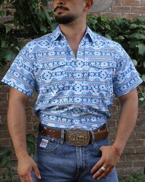 Rodeo Men’s Blue UPF 50+ Pearl Snap Shirt