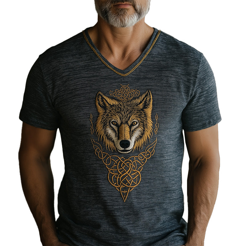 Men's Summer Western Cowboy Style Embroidered Linen Short-sleeved T-shirt MTA2216E5P