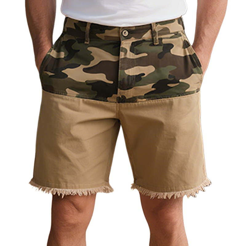 Men's Spring And Summer New American Western Style Cotton Blended Washed Stitching Camouflage Casual Shorts MTA1739F5K